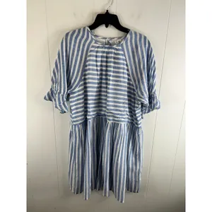 MAISIE Lex Puff Sleeve Babydoll Style Dress In Blue/White Stripe. NWOT. Size L. thumbnail 2