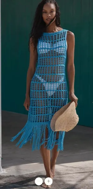 Anthropologie Celandine Crochet Fringe Midi Dress thumbnail 1