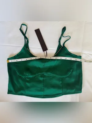 House of Harlow 1960 Emerald Green Satin Rhinestone Trim Crop Top Size Medium thumbnail 6
