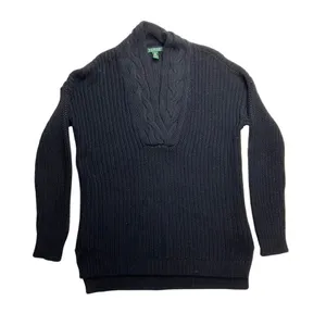Lauren Ralph Lauren Black Cable Knit Cotton Sweater‎ Women's Size Medium thumbnail 1