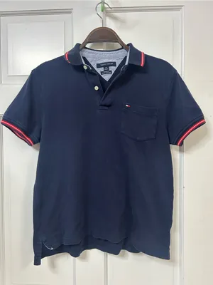 Tommy Hilfiger Navy Polo Top with Red & White Trim thumbnail 2