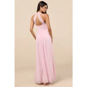 NWT Lulus Marilina Light Pink Pleated Twist-Front Maxi Dress Bridesmaid Gala L thumbnail 3