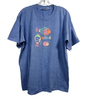 Fresh Produce Vintage Fish Graphic T-Shirt Periwinkle Blue Cotton Large USA Made thumbnail 1