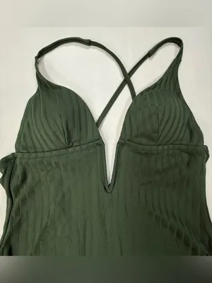 Shade & Shore Dark Green Ribbed One-Piece Swimsuit thumbnail 2
