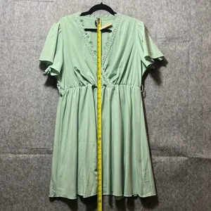 SHEIN Curve Mint Green Lace Trim V-Neck Empire Waist Flutter‎ Sleeve Dress 1XL thumbnail 4