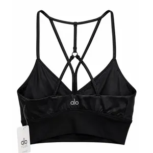 NWT Alo Yoga Lavish Bra Black Strappy Back‎ Mesh Band Sports Bra XS NEW Sold Out thumbnail 3