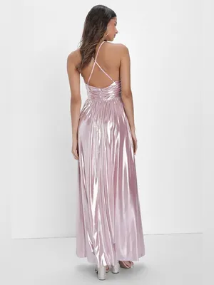 NWT Lulu’s Fabulous Finesse Light Pink Metallic Twist Front Maxi Dress Size XXS thumbnail 2