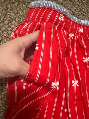 Aerie NWT flannel red white bows stripes pajama pants drawstring woman size XXL thumbnail 3