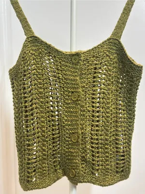 Cider Olive Crochet Button-Front V-Neck Sweater Tank thumbnail 4