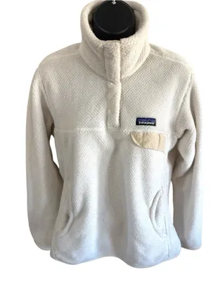 Patagonia Women’s Fleece Jacket White Size M Quarter Button Up thumbnail 6
