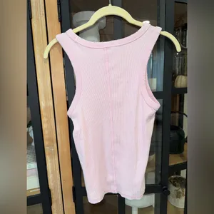 Zara ribbed tank top distressed bubblegum pink cotton fitted tee thumbnail 3