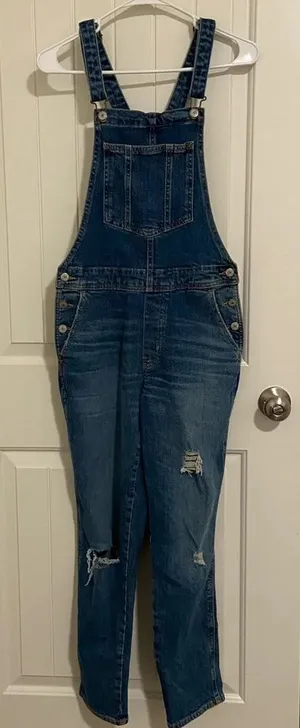 EUC | Old‎ Navy women’s ripped distressed medium wash denim overalls — size 2 thumbnail 1