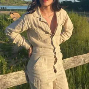 Mate The Label Organic Linen Long Sleeve Beige Jumpsuit $248‎ Normcore thumbnail 7