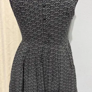 Ladakh Black White Geometric Print Fit Flare Zip Dress Women Size 4‎ Cutout thumbnail 5
