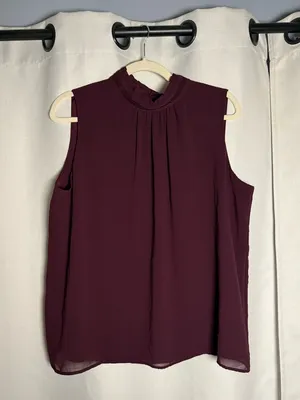 Karl Lagerfeld Dark Plum Purple High Neck Sleeveless Blouse Size Large thumbnail 7
