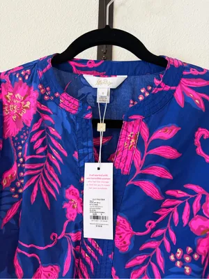 NWT Lilly Pulitzer Coulter Long Sleeve Cotton Top Blue Never Ending Summer thumbnail 5