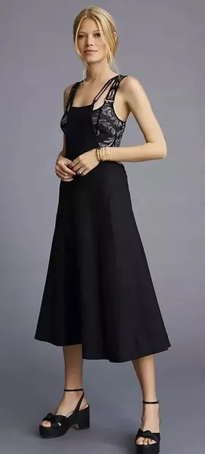 Anthropologie NEW WITH TAGS Cotton Bib‎ Overall Midi Dress 8 boho minimalist thumbnail 1