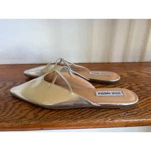 Steve Madden Pammie Metallic Silver Pointed Toe‎ Flat Mules Slides 6.5M thumbnail 3