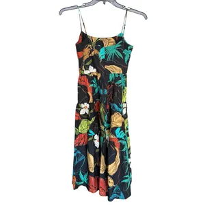 Delfi Collective 100% Cotton Black Green Floral Botanical Midi Dress Size XS thumbnail 4
