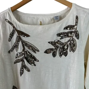 NWT Tommy Bahama Cream For Fronds Sequin Leaf Luxe Cotton Tee Top Size Medium thumbnail 4