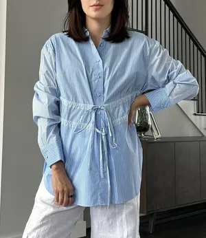 Aknvas Marina Tie Front Poplin Top Size Small New thumbnail 1