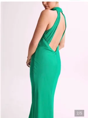 Meshki Claire Satin Drape Back Maxi Dress Green $120 formal party fall evening thumbnail 6