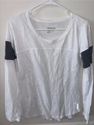 Reebok White Long Sleeve Tee with Gray Sleeve Panels thumbnail 1