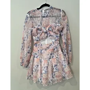 REVOLVE Atoir Floral Mini Ruffled Dress in Pink and Blue Size US 2-3077 thumbnail 3
