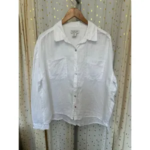Rachel Zoe Women's 100% Linen Mother Of Pearl Button Down Collar Shirt L thumbnail 2