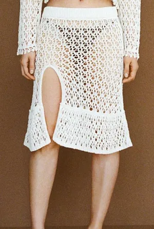 Mango MNG - NWT Ivory off white cream knit Crochet Cover-Up Skirt Swim thumbnail 1