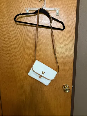 Celine crossbody bag White Leather Tote with Brown Trim and Gold Plaque thumbnail 4