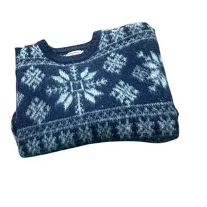 Vintage Woolrich Women’s S Wool Sweater Made USA Fair Isle Snowflake Nordic Navy thumbnail 11