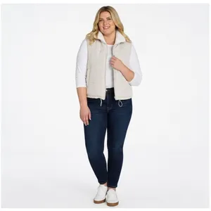 No Boundaries Womens Reversible Puffer Sherpa Vest Size XL Stone Tile Zip Pocket thumbnail 5