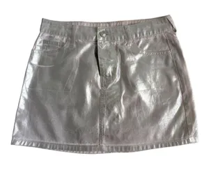 Gianni Bini NWT Sz S Mini Skirt Distressed Metallic Silver Pink Cotton Denim Shiny Pockets thumbnail 2