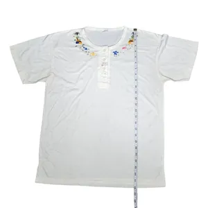 Vintage White Cotton Embroidered Henley Top With tropical Animal embroidery XL thumbnail 3