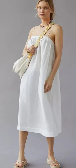 Urban Outfitters UO‎ White 100% Linen Juliana Midi Dress Women’s Small thumbnail 1