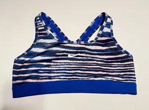 Nike Blue Black Pink White Striped‎ Dri-Fit Sports Bra Size Medium NWOT thumbnail 1