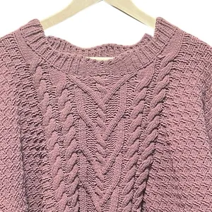 POL Rose Cable Knit‎ Chunky Shark Bite Hem Boxy Sweater Size Medium thumbnail 2