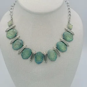 Elegant Statement Silver and Blue Green Iridescent Necklace thumbnail 5