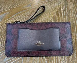 Coach Signature Slim Wristlet Card Case Burgundy Black Brown thumbnail 1