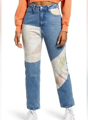 Women’s Nordstrom BP quilt high rise patchwork straight leg jeans size 25 thumbnail 1