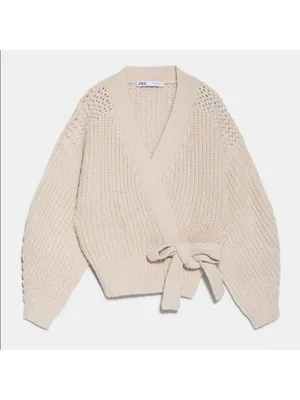 Zara NWT chunky knit sweater Cozy Cream Tie-Waist Sweater thumbnail 4