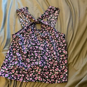 ZARA Floral Print Twist Halter Top Black Pink Cutout Back size small thumbnail 3