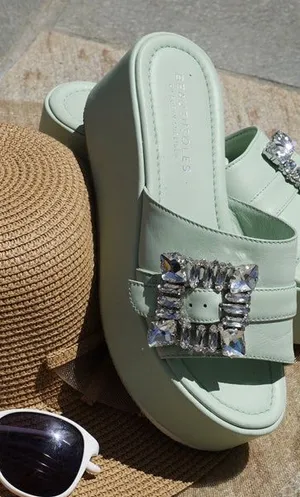 Beautiisoles Mint Green Jeweled Slide thumbnail 1