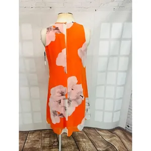 Calvin Klein NWT Orange Floral Print Sleeveless Lined Flowy A-Line Dress Size 4 thumbnail 6
