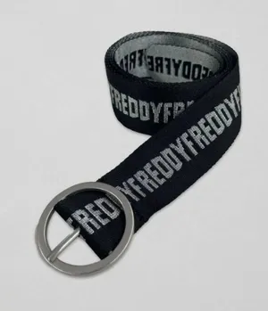 NEW Freddy Canvas Belt Black Silver Metallic Sparkly Glitter Slide Circle Buckle thumbnail 1