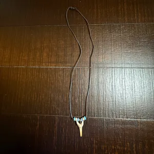 Shark Tooth Pendant Necklace Boho‎ Surf Style Beaded Black Cord Fossil Jewelry thumbnail 5