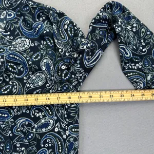 Ann Taylor Factory Womens Navy Blue Paisley Faux Wrap Top Size M 875502‎ FA23 thumbnail 3