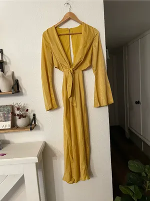NWT ASOS Yellow Cutout Tie-Front Midi Dress Boho Size 0 thumbnail 2