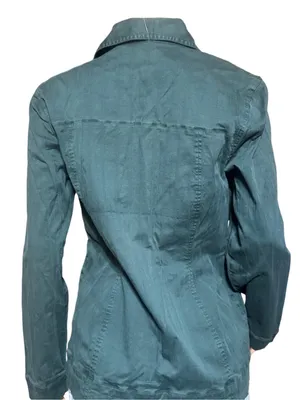 Women's spruce button up textured stripe denim jacket M Green Size M thumbnail 4